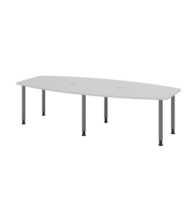 Konferenztisch VKT, manuell h&ouml;henverstellbar 72-74cm (H), 280x85-130cm (BxT), 10 Personen, Tonnenform, lichtgrau / graphit