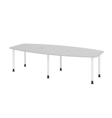 Konferenztisch K-Serie, manuell h&ouml;henverstellbar 72-74cm (H), 280x85-130cm (BxT), 10 Personen, Tonnenform, lichtgrau / wei&szlig;