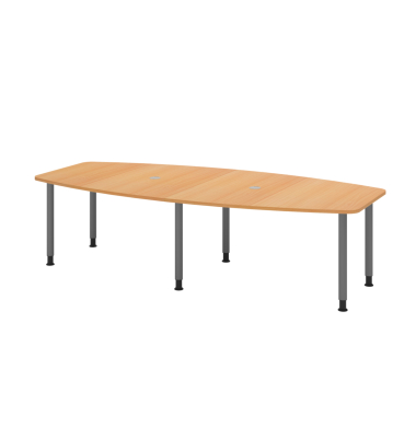 Konferenztisch K-Serie, manuell h&ouml;henverstellbar 72-74cm (H), 280x85-130cm (BxT), 10 Personen, Tonnenform, buche / graphit