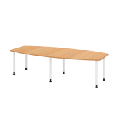 Konferenztisch K-Serie, manuell h&ouml;henverstellbar 72-74cm (H), 280x85-130cm (BxT), 10 Personen, Tonnenform, buche / wei&szlig;