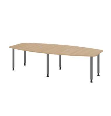 Konferenztisch K-Serie, manuell h&ouml;henverstellbar 72-74cm (H), 280x85-130cm (BxT), 10 Personen, Tonnenform, eiche / graphit