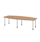 Konferenztisch K-Serie, manuell h&ouml;henverstellbar 72-74cm (H), 280x85-130cm (BxT), 10 Personen, Tonnenform, nussbaum / silber
