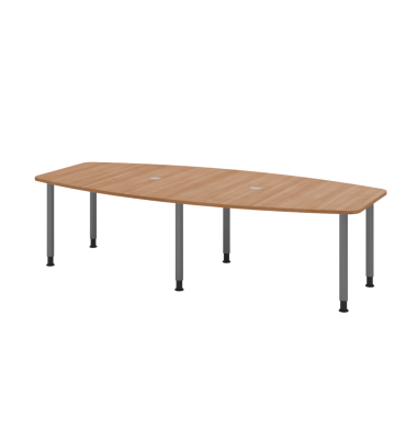 Konferenztisch, manuell höhenverstellbar 72-74cm (H), 280cmx85/130cm (BxT), 10 Personen, Tonnenform, nussbaum / graphit Konferenztisch, manuell höhenverstellbar 72-74cm (H), 280cmx85/130cm (BxT), 10 Personen, Tonnenform, nussbaum / graphit