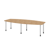 Konferenztisch, manuell höhenverstellbar 72-74cm (H), 280cmx85-130cm (BxT), 10 Personen, Tonnenform, asteiche / silber