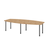 Konferenztisch K-Serie, manuell h&ouml;henverstellbar 72-74cm (H), 280x85-130cm (BxT), 10 Personen, Tonnenform, asteiche / graphit