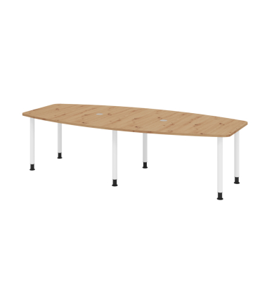 Konferenztisch, manuell höhenverstellbar 72-74cm (H), 280cmx85/130cm (BxT), 10 Personen, Tonnenform, asteiche / graphit