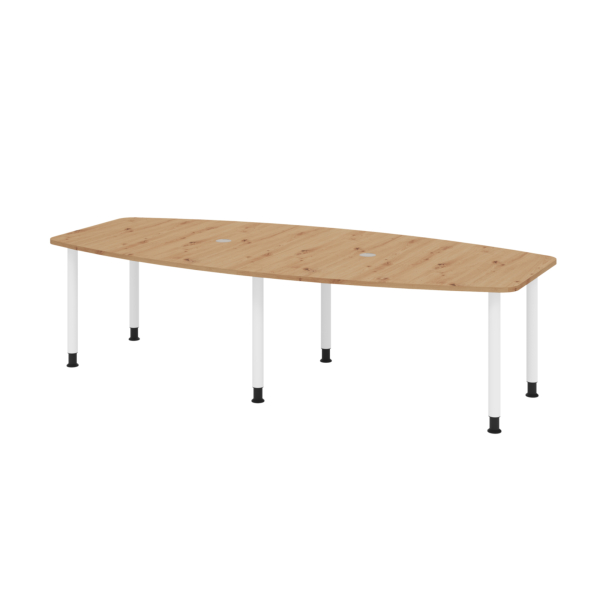 4032062316009 - Konferenztisch manuell höhenverstellbar 72-74cm (H) 280cmx85-130cm (BxT) 10 Personen Tonnenform asteiche   weiß 40320623160