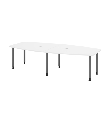Konferenztisch K-Serie, manuell h&ouml;henverstellbar 72-74cm (H), 280x85-130cm (BxT), 10 Personen, Tonnenform, wei&szlig; / graphit