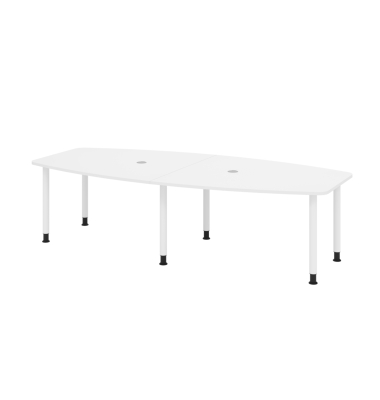 Konferenztisch VKT, manuell h&ouml;henverstellbar 72-74cm (H), 280x85-130cm (BxT), 10 Personen, Tonnenform, wei&szlig; / wei&szlig;