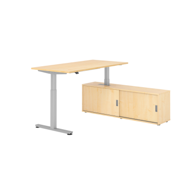 Sitz-Steh-Schreibtischkombination VXMST, h&ouml;henverstellbar 71-120cm (H), 160x80cm (BxT), rechteckig, ahorn / silber