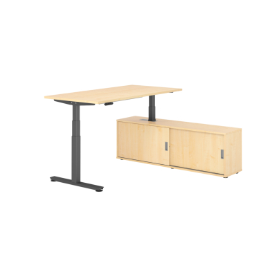 Schreibtischkombination XDSM 16, h&ouml;henverstellbar 63-127cm (H), 160x80cm (BxT), rechteckig, ahorn / graphit