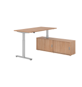 Sitz-Steh-Schreibtischkombination VXMST, h&ouml;henverstellbar 71-120cm (H), 160x80cm (BxT), rechteckig, nussbaum / silber