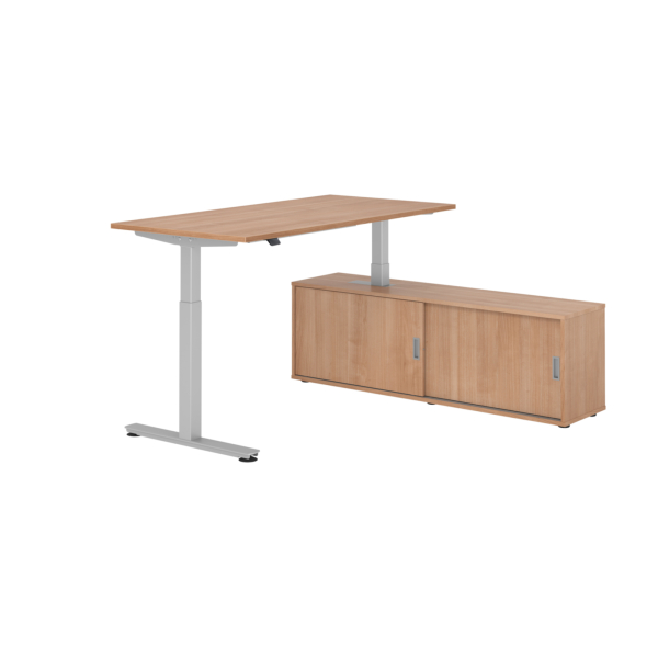 4032062329221 - Schreibtischkombination höhenverstellbar 71-120cm (H) 160x80cm (BxT) rechteckig nussbaum   silber 4032062329221 Hammerbacher