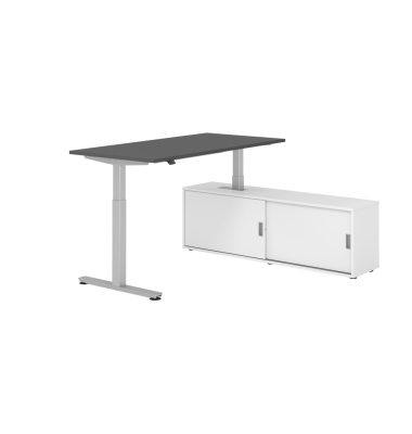 Schreibtischkombination, höhenverstellbar , rechteckig, graphit / silber Schreibtischkombination, höhenverstellbar , rechteckig, graphit / silber
