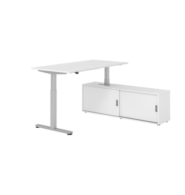 Schreibtischkombination, h&ouml;henverstellbar 71-120cm (H), 160x80cm (BxT), rechteckig, wei&szlig; / silber