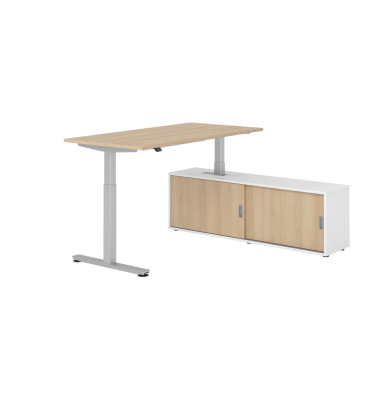 Schreibtischkombination, h&ouml;henverstellbar 71-120cm (H), 160x80cm (BxT), rechteckig, eiche / silber