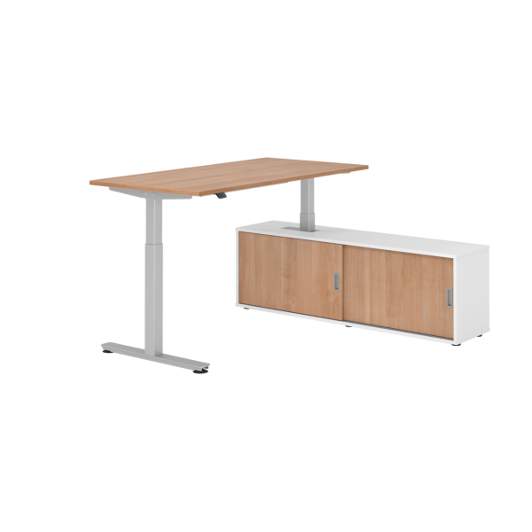 4032062329276 - Schreibtischkombination höhenverstellbar 71-120cm (H) 160x80cm (BxT) rechteckig nussbaum   silber 4032062329276 Hammerbacher