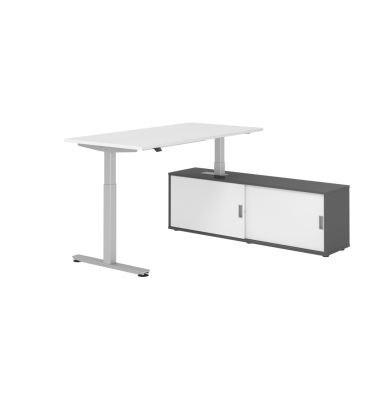 Schreibtischkombination, h&ouml;henverstellbar 71-120cm (H), 160x80cm (BxT), rechteckig, wei&szlig; / silber