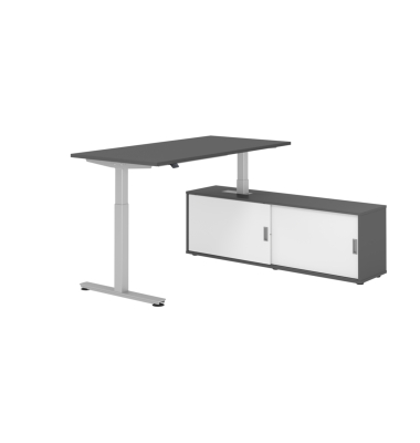Schreibtischkombination, h&ouml;henverstellbar 71-120cm (H), 160x80cm (BxT), rechteckig, graphit / silber