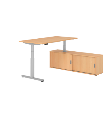 Schreibtischkombination XDSM 16, h&ouml;henverstellbar 63-127cm (H), 160x80cm (BxT), rechteckig, buche / silber