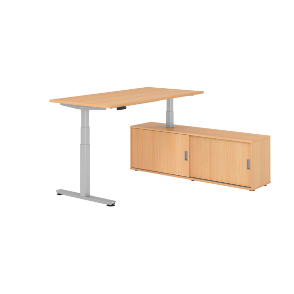 4032062329573 - Schreibtischkombination XDSM 16 höhenverstellbar 63-127cm (H) 160x80cm (BxT) rechteckig buche   silber 4032062329573 Hammerb