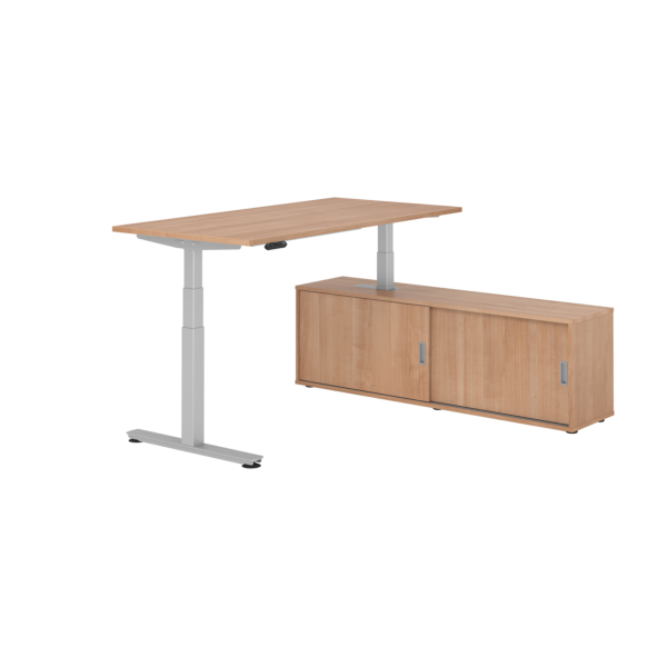 4032062329580 - Schreibtischkombination XDSM 16 höhenverstellbar 63-127cm (H) 160x80cm (BxT) rechteckig nussbaum   silber 4032062329580 Hamm