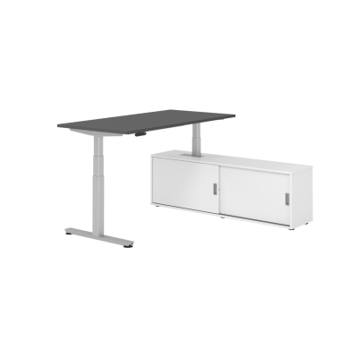 Schreibtischkombination XDSM 16, h&ouml;henverstellbar 63-127cm (H), 160x80cm (BxT), rechteckig, graphit / silber