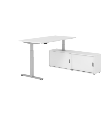 Schreibtischkombination XDSM 16, h&ouml;henverstellbar 63-127cm (H), 160x80cm (BxT), rechteckig, wei&szlig; / silber