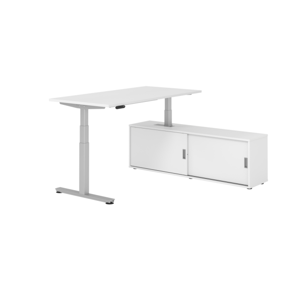 4032062329603 - Schreibtischkombination XDSM 16 höhenverstellbar 63-127cm (H) 160x80cm (BxT) rechteckig weiß   silber 4032062329603 Hammerba