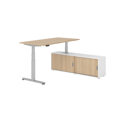 Schreibtischkombination XDSM 16, h&ouml;henverstellbar 63-127cm (H), 160x80cm (BxT), rechteckig, eiche / silber