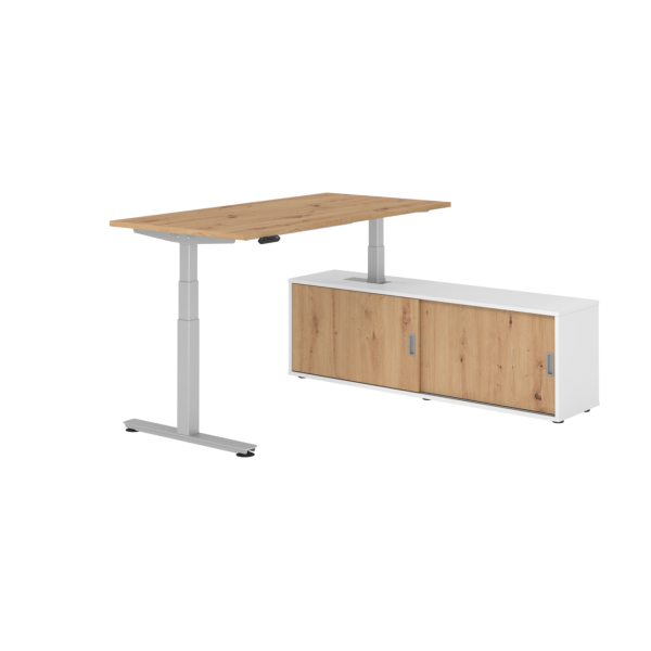 4032062329627 - Schreibtischkombination XDSM 16 höhenverstellbar 63-127cm (H) 160x80cm (BxT) rechteckig asteiche   silber 4032062329627 Hamm