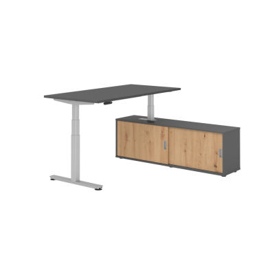 Schreibtischkombination XDSM 16, h&ouml;henverstellbar 63-127cm (H), 160x80cm (BxT), rechteckig, graphit / silber