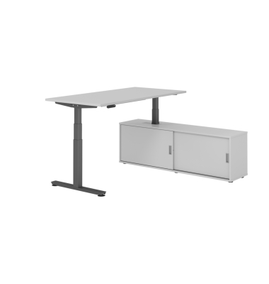 Schreibtischkombination XDSM 16, h&ouml;henverstellbar 63-127cm (H), 160x80cm (BxT), rechteckig, grau / graphit