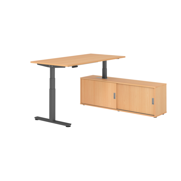 4032062329931 - Schreibtischkombination XDSM 16 höhenverstellbar 63-127cm (H) 160x80cm (BxT) rechteckig buche   graphit 4032062329931 Hammer