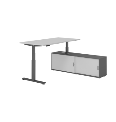 Schreibtischkombination XDSM 16, h&ouml;henverstellbar 63-127cm (H), 160x80cm (BxT), rechteckig, grau / graphit