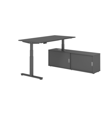 Schreibtischkombination XDSM 16, h&ouml;henverstellbar 63-127cm (H), 160x80cm (BxT), rechteckig, graphit / graphit