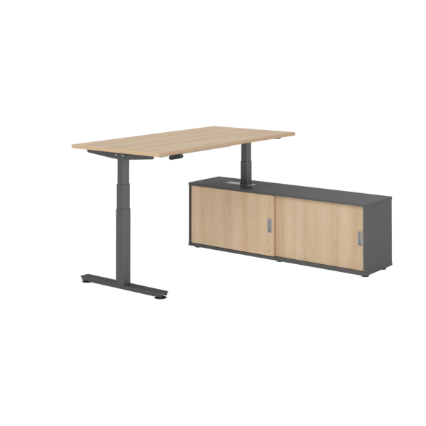 4032062330043 - Schreibtischkombination XDSM 16 höhenverstellbar 63-127cm (H) 160x80cm (BxT) rechteckig eiche   graphit 4032062330043 Hammer