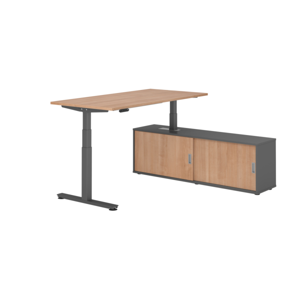 4032062330067 - Schreibtischkombination XDSM 16 höhenverstellbar 63-127cm (H) 160x80cm (BxT) rechteckig nussbaum   graphit 4032062330067 Ham