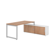 Schreibtischkombination RSE16, h&ouml;henverstellbar 72-81cm (H), 160x80cm (BxT), rechteckig, nussbaum / silber