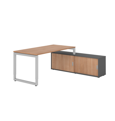 Schreibtischkombination RSE16, h&ouml;henverstellbar 72-81cm (H), 160x80cm (BxT), rechteckig, nussbaum / silber