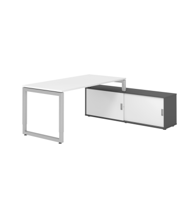 Schreibtischkombination RSE16, h&ouml;henverstellbar 72-81cm (H), 160x80cm (BxT), rechteckig, wei&szlig; / silber