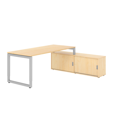 Schreibtischkombination RSE19, höhenverstellbar , rechteckig, ahorn / silber Schreibtischkombination RSE19, höhenverstellbar , rechteckig, ahorn / silber