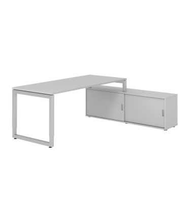 Schreibtischkombination RSE19, h&ouml;henverstellbar 72-81cm (H), 160x80cm (BxT), rechteckig, grau / silber