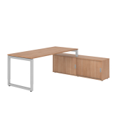 Schreibtischkombination RSE19, höhenverstellbar , rechteckig, nussbaum / silber Schreibtischkombination RSE19, höhenverstellbar , rechteckig, nussbaum / silber
