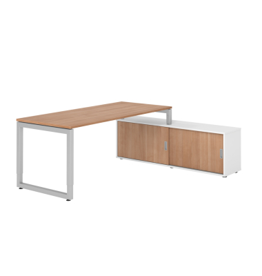 Schreibtischkombination RSE19, höhenverstellbar , rechteckig, nussbaum / silber Schreibtischkombination RSE19, höhenverstellbar , rechteckig, nussbaum / silber
