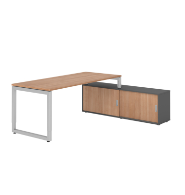 Schreibtischkombination RSE19, h&ouml;henverstellbar 72-81cm (H), 160x80cm (BxT), rechteckig, nussbaum / silber