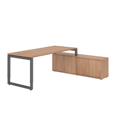 Schreibtischkombination RSE19, h&ouml;henverstellbar 72-81cm (H), 160x80cm (BxT), rechteckig, nussbaum / graphit