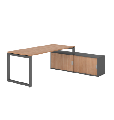 Schreibtischkombination RSE19, h&ouml;henverstellbar 72-81cm (H), 160x80cm (BxT), rechteckig, nussbaum / graphit