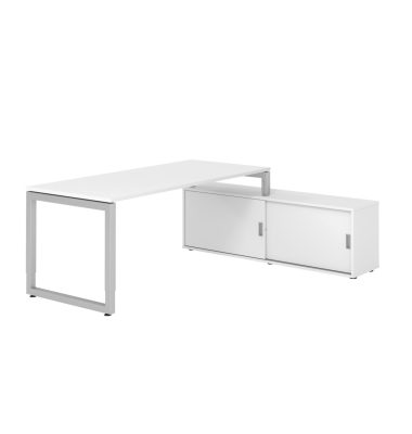 Schreibtischkombination RSE19, h&ouml;henverstellbar 72-81cm (H), 160x80cm (BxT), rechteckig, wei&szlig; / silber