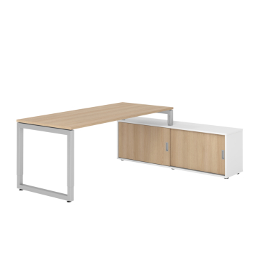 Schreibtischkombination RSE19, höhenverstellbar , rechteckig, eiche / silber Schreibtischkombination RSE19, höhenverstellbar , rechteckig, eiche / silber